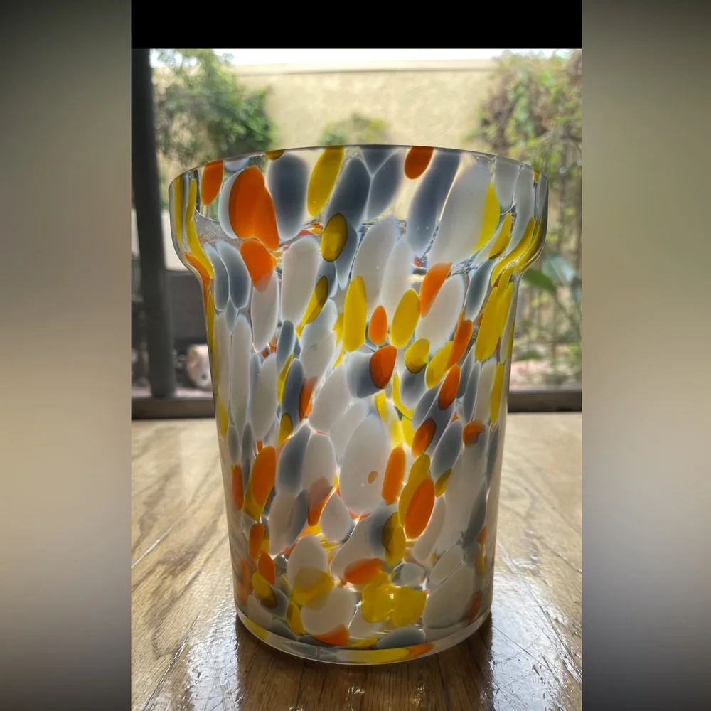 Snazzy Flawless Glass Vase / Candle Holder Gray White Orange Yellow Clear